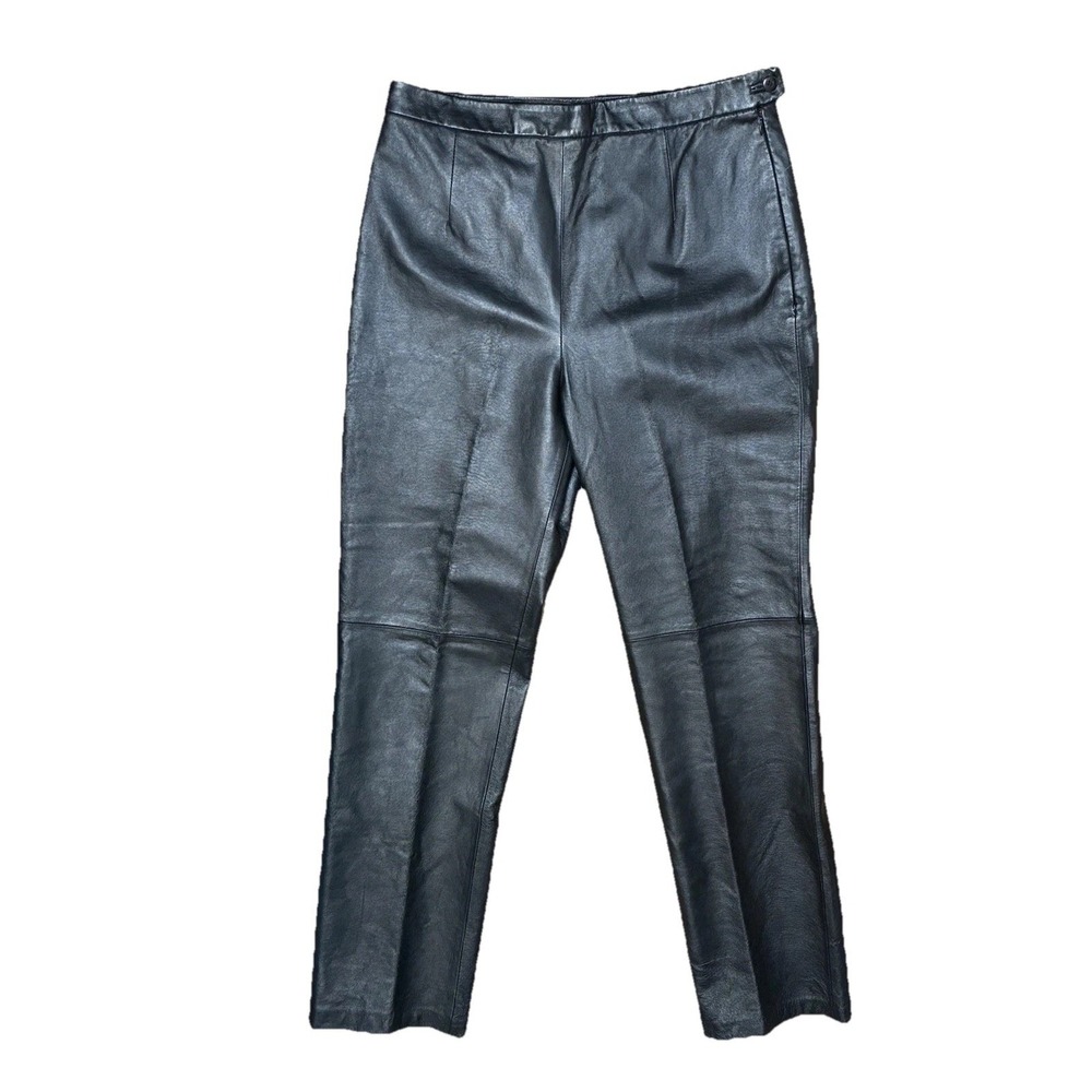 CLIO Leather Pants Black Paneled Womens Vtg 10 Straight Leg Lined Patchwork Rock